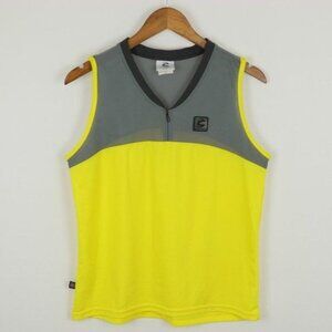 Cannondale Men's Large Yellow Gray V-Neck Sleeveless Performance Cycling Jersey
